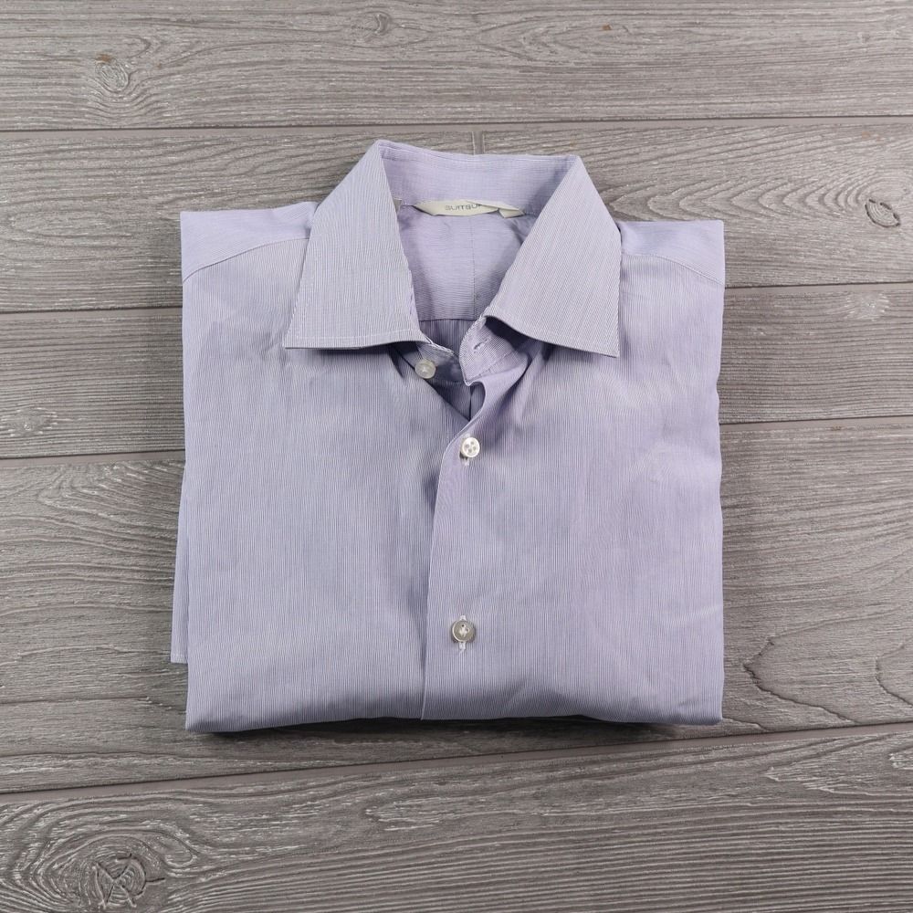Suitsupply Button Down Shirt Men's Size 41 16 Blue Pinstripe Cotton Long Sleeve